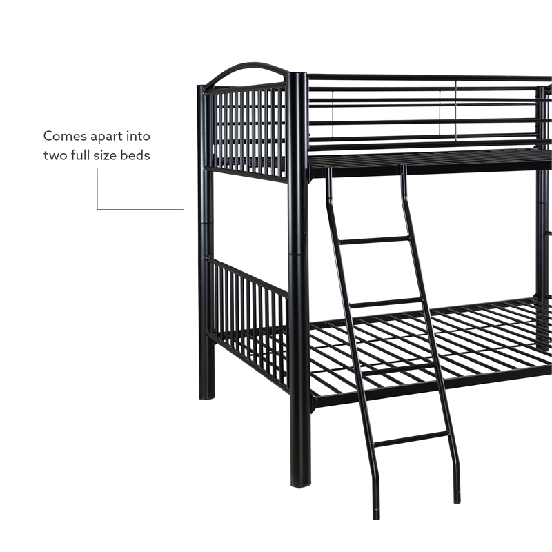 Bowery Hill Modern Metal Full Over Full Bunk Bed Attached Ladder in Black