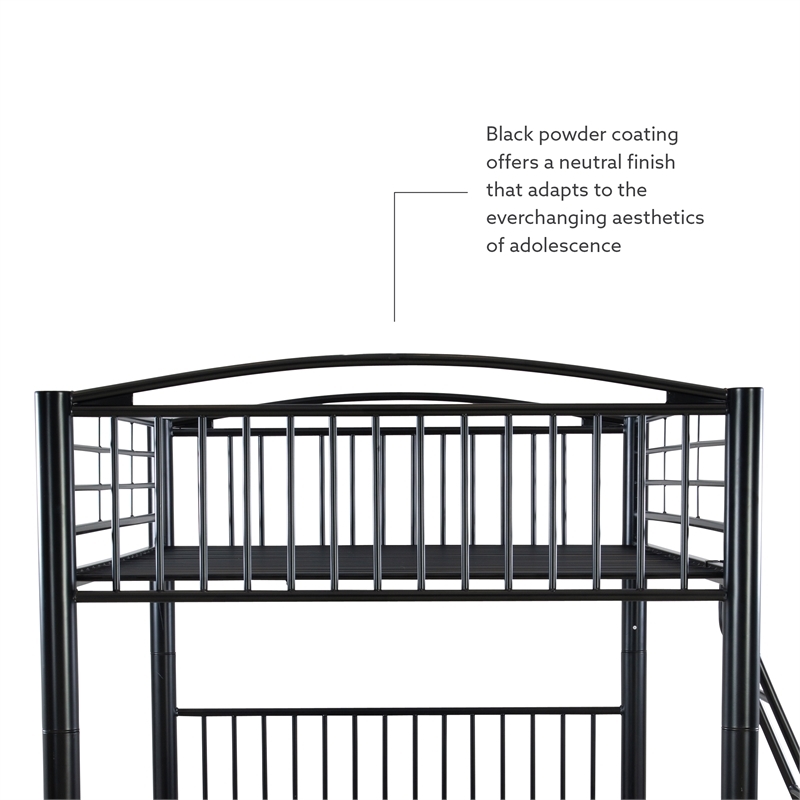 Bowery Hill Modern Metal Full Over Full Bunk Bed Attached Ladder in Black