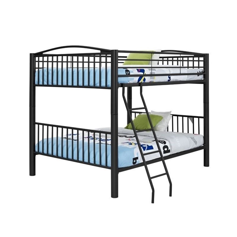 Bowery Hill Modern Metal Full Over Full Bunk Bed Attached Ladder in Black