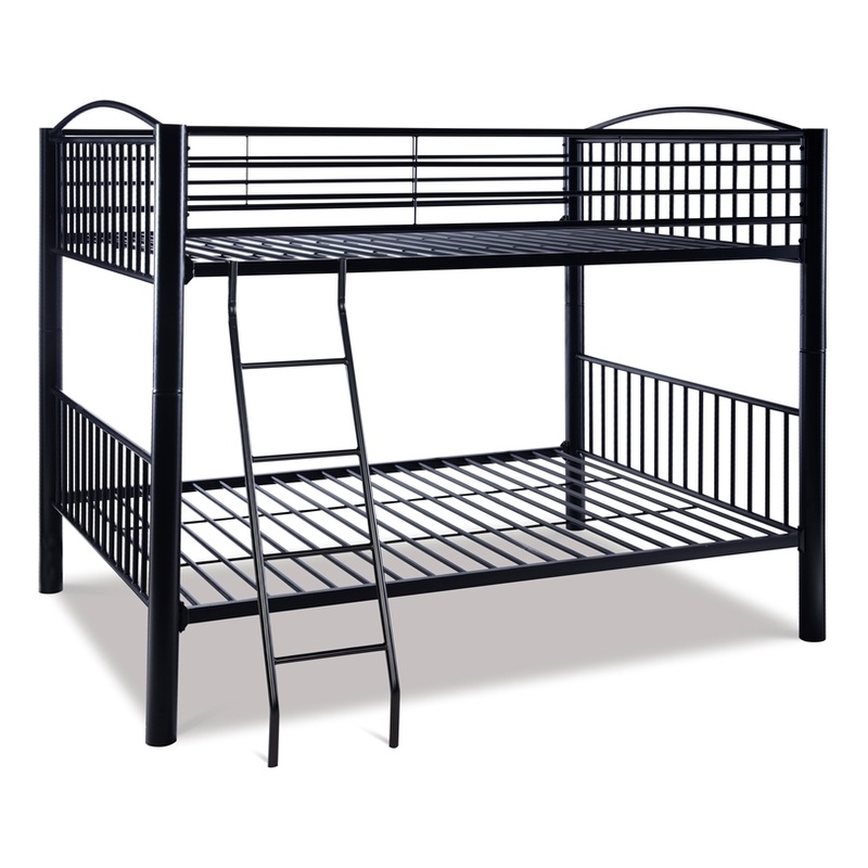 Bowery Hill Modern Metal Full Over Full Bunk Bed Attached Ladder in Black