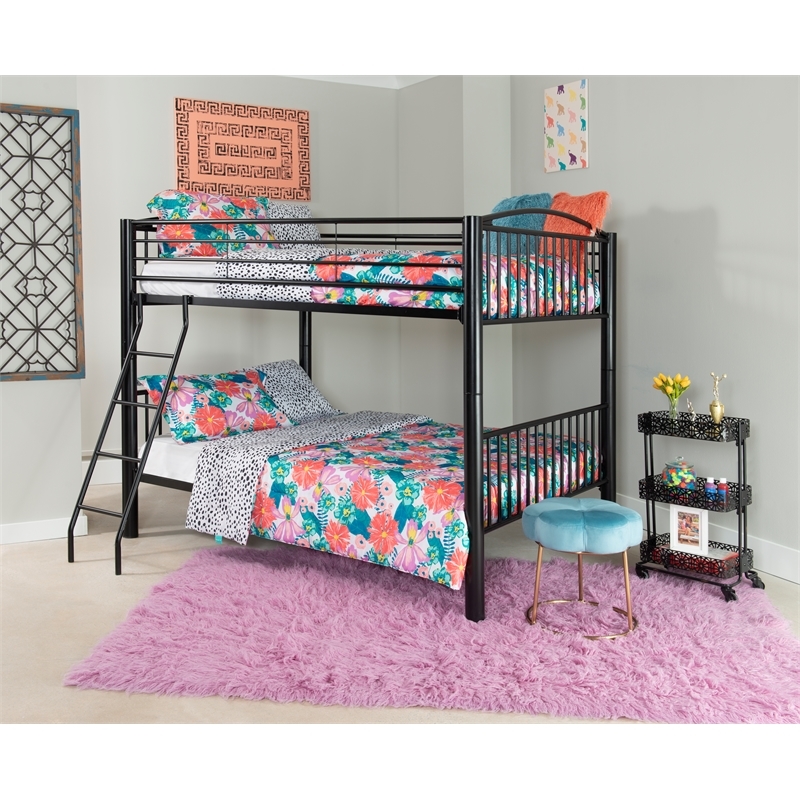 Bowery Hill Modern Metal Full Over Full Bunk Bed Attached Ladder in Black