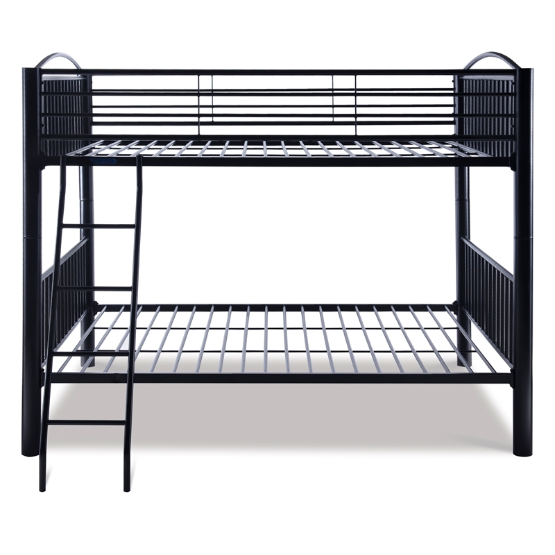 Bowery Hill Modern Metal Full Over Full Bunk Bed Attached Ladder in Black