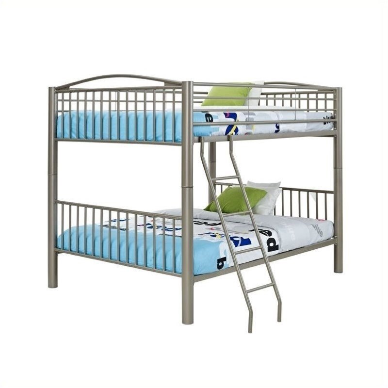 Bowery Hill Traditional Metal Full Over Full Bunk Bed Attached Ladder in Pewter