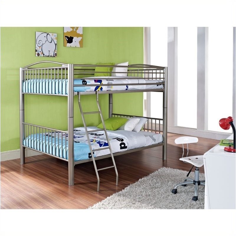 Bowery Hill Traditional Metal Full Over Full Bunk Bed Attached Ladder in Pewter