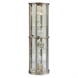 Bowery Hill Solid Wood and Glass Door Curio in Sparkling Platinum Finish