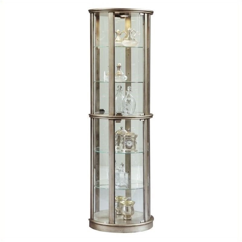 Bowery Hill Solid Wood and Glass Door Curio in Sparkling Platinum Finish