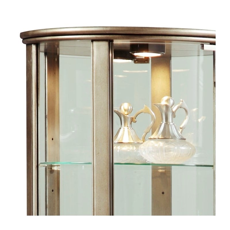 Bowery Hill Solid Wood and Glass Door Curio in Sparkling Platinum Finish
