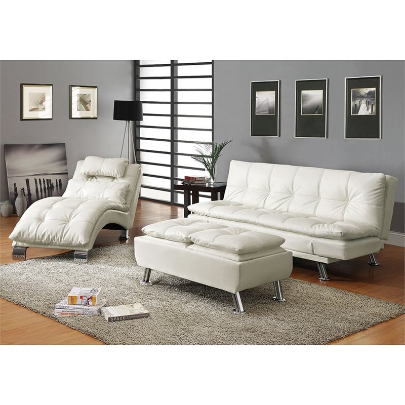 Bowery Hill Faux Leather Sleeper Sofa in White and Chrome