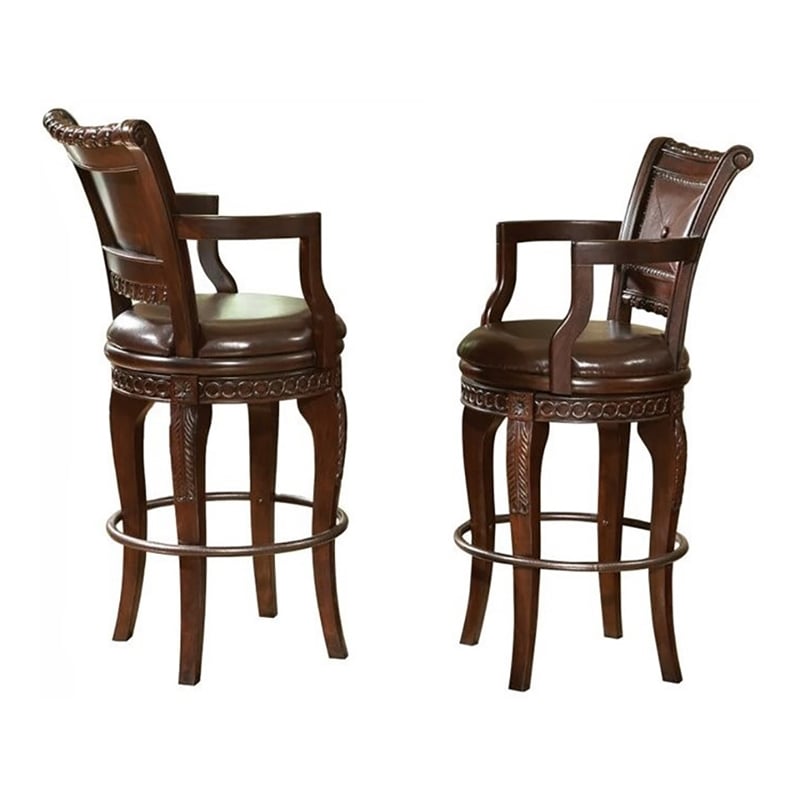 Bowery Hill Wood Bar Stool Chair in Cherry With Rotating Round Seat & Footrest
