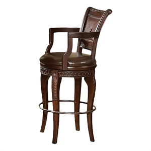 Bowery Hill Wood Bar Stool Chair in Cherry With Rotating Round Seat & Footrest