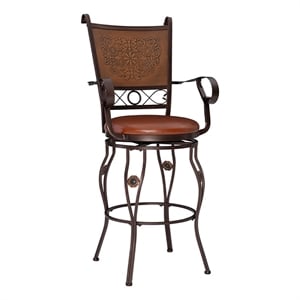 Bowery Hill 30&quot Traditional Metal/Faux Leather Swivel Bar Stool in Bronze