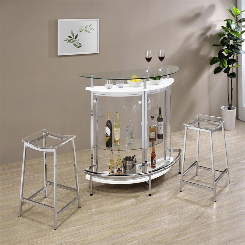 Bowery Hill Metal Contemporary Home Bar Unit with Clear Acrylic Front in White