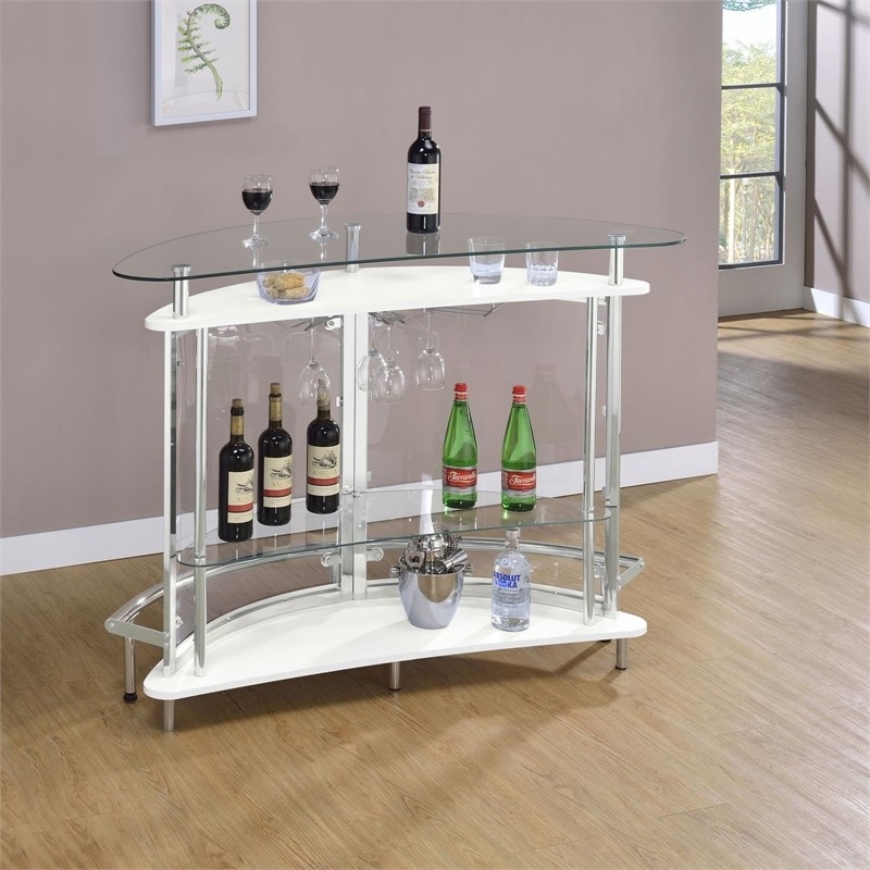 Bowery Hill Metal Contemporary Home Bar Unit with Clear Acrylic Front in White