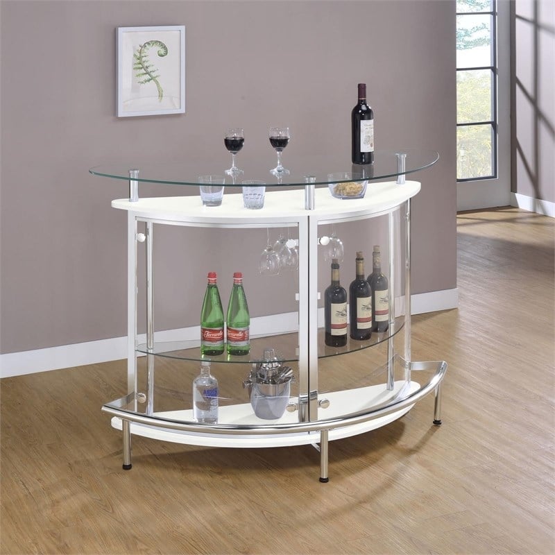 Bowery Hill Metal Contemporary Home Bar Unit with Clear Acrylic Front in White