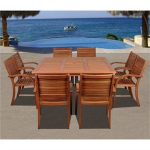 bowery hill 9 piece wood patio dining set in eucalyptus
