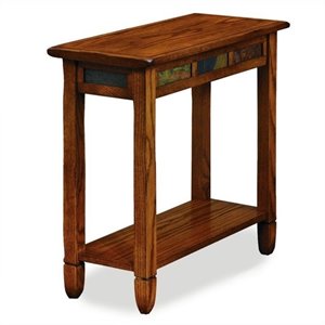 Bowery Hill Solid Wood Rustic Slate Chairside End Table in Rustic Oak