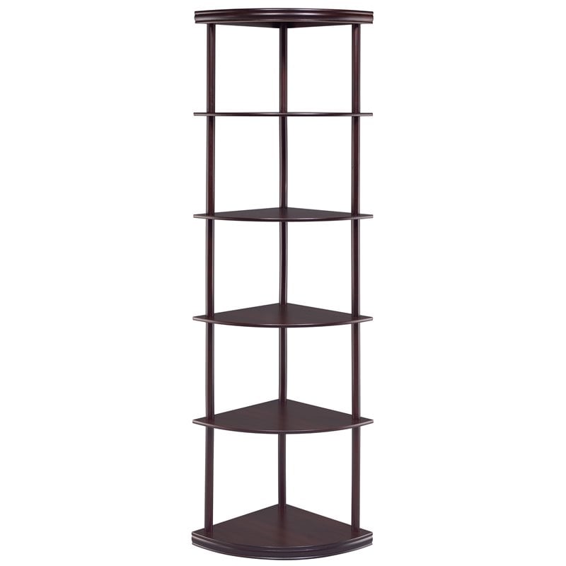 Bowery Hill 5 Shelf  Wooden Corner Bookshelf Bookcase in Mahogany