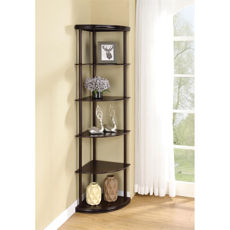 Bowery Hill 5 Shelf  Wooden Corner Bookshelf Bookcase in Mahogany