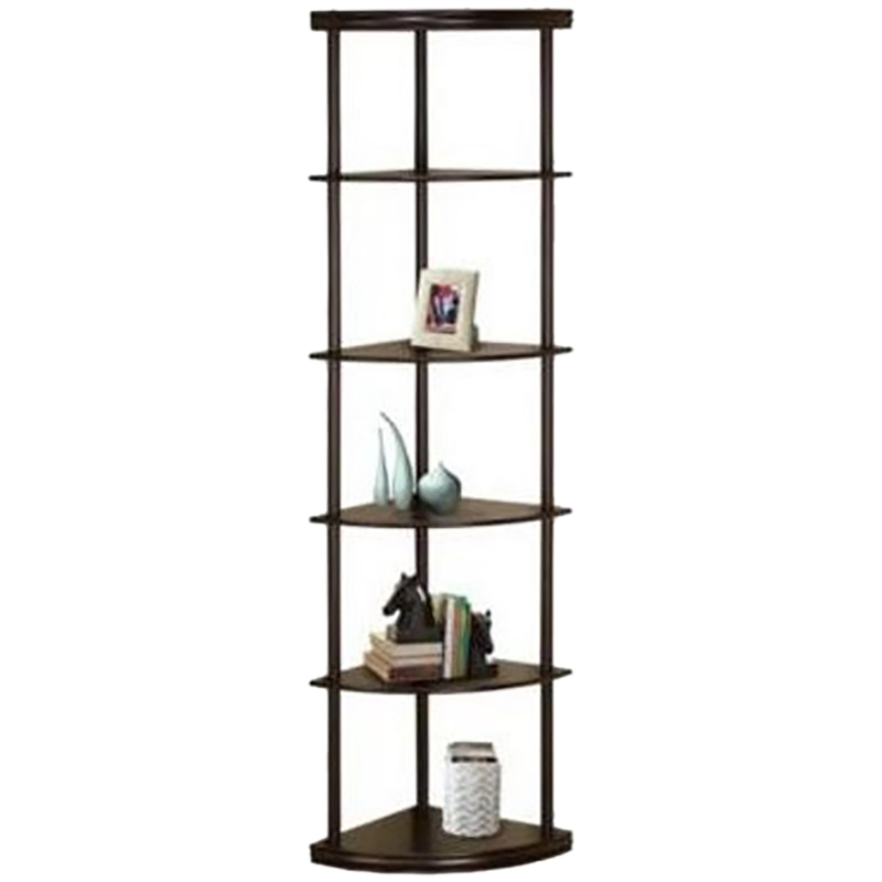 Bowery Hill 5 Shelf  Wooden Corner Bookshelf Bookcase in Mahogany