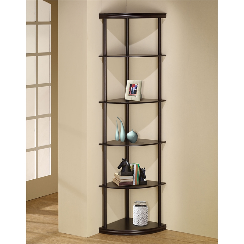 Bowery Hill 5 Shelf  Wooden Corner Bookshelf Bookcase in Mahogany