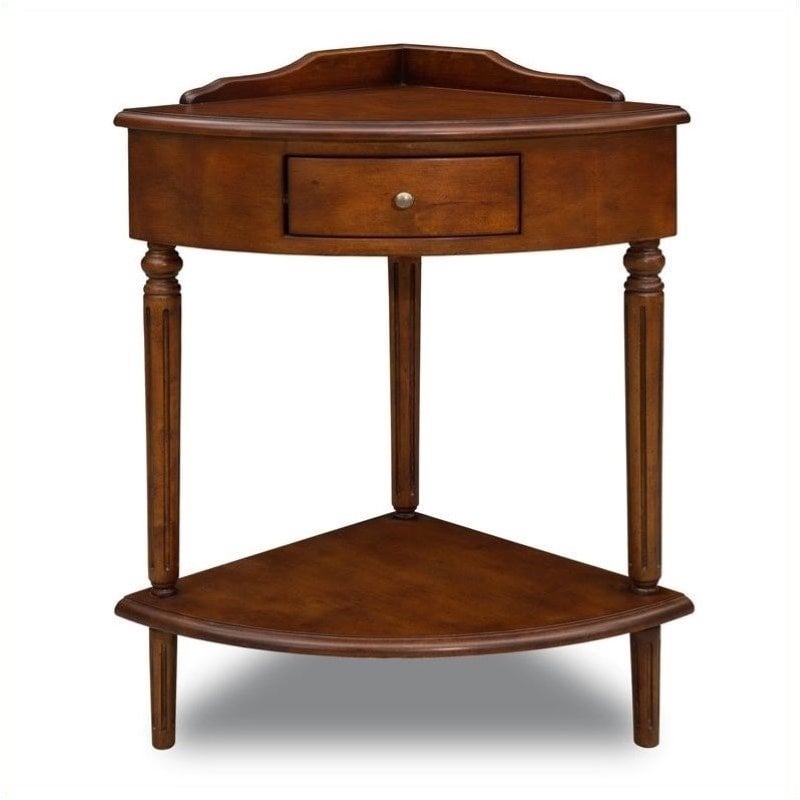 Bowery Hill Solid Wood Corner Table in Multi-Step Russet Finish