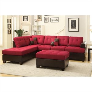 Bowery Hill 3 Piece Reversible Sectional Sofa in Carmine