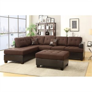 Bowery Hill 3 Piece Reversible Sectional Sofa in Chocolate
