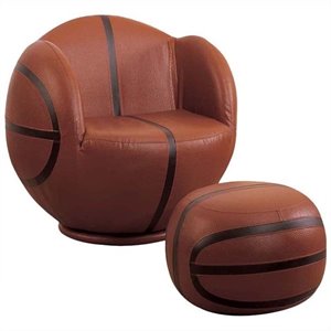 bowery hill basketball swivel kids chair and ottoman in brown