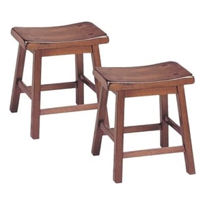 Bowery Hill 18&quot Modern Wood Saddle Bar Stool in Walnut (Set of 2)