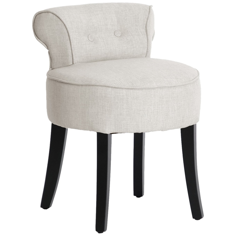 Bowery Hill Contemporary Linen Fabric/Leather Lounge Stool in Beige