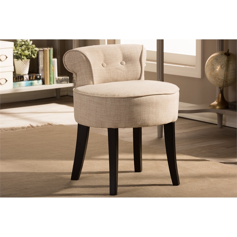 Bowery Hill Contemporary Linen Fabric/Leather Lounge Stool in Beige