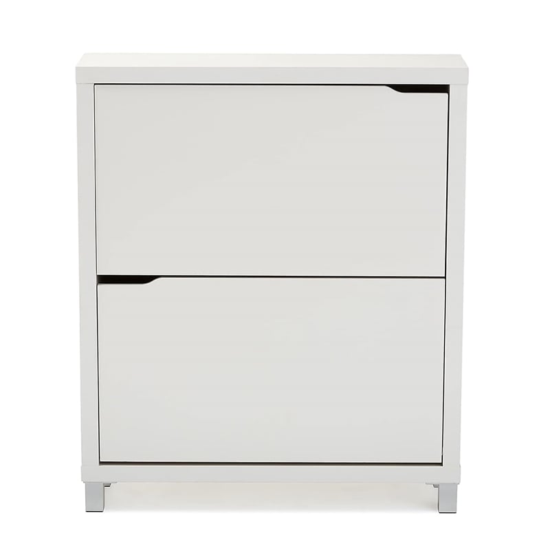 Bowery Hill Modern 2 Shelf Shoe Storage Cabinet in White