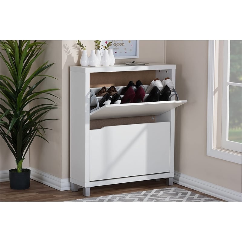 Bowery Hill Modern 2 Shelf Shoe Storage Cabinet in White