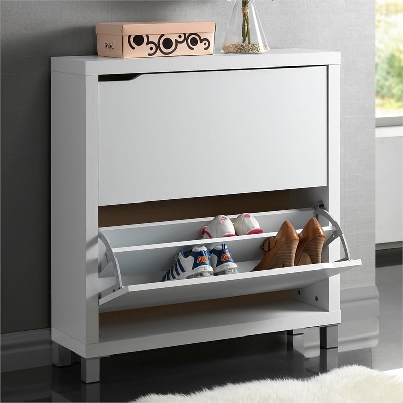 Bowery Hill Modern 2 Shelf Shoe Storage Cabinet in White