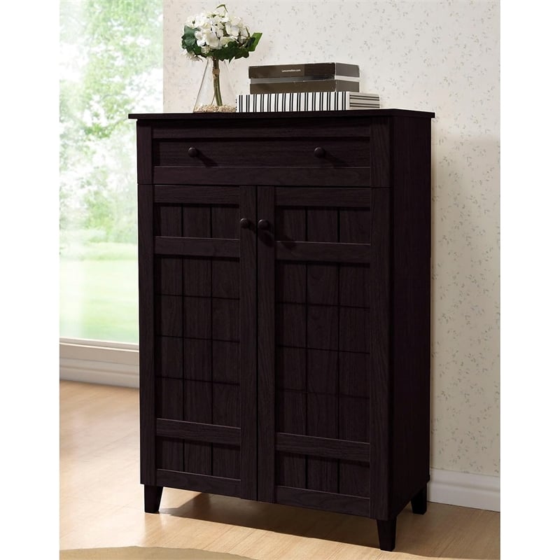 Bowery Hill Tall Shoe Cabinet in Dark Brown