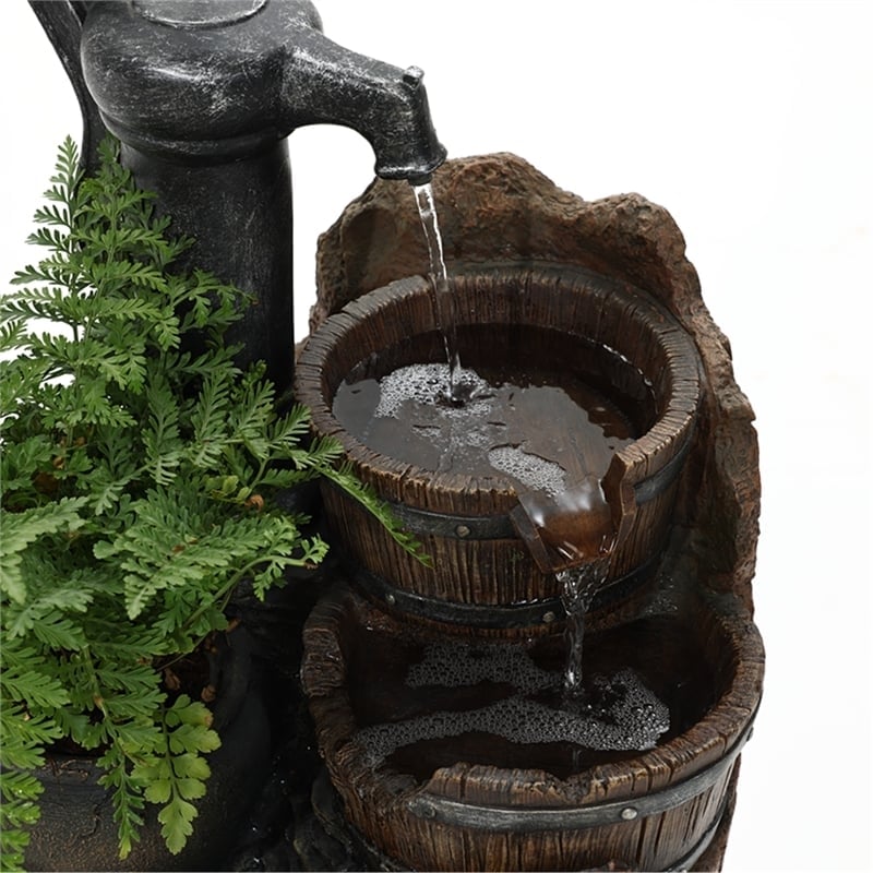 Bowery Hill Modern Resin Water Pump Cascading Water Fountain in Brown