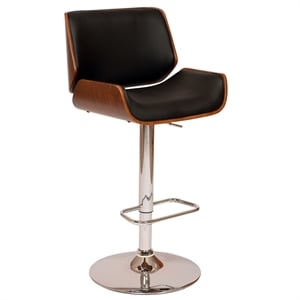 Bowery Hill 33&quot Modern Faux Leather Upholstered Swivel Barstool in Black