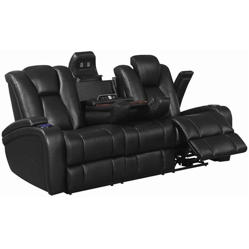 Bowery Hill Faux Leather Power, Black Leather Power Reclining Sofa