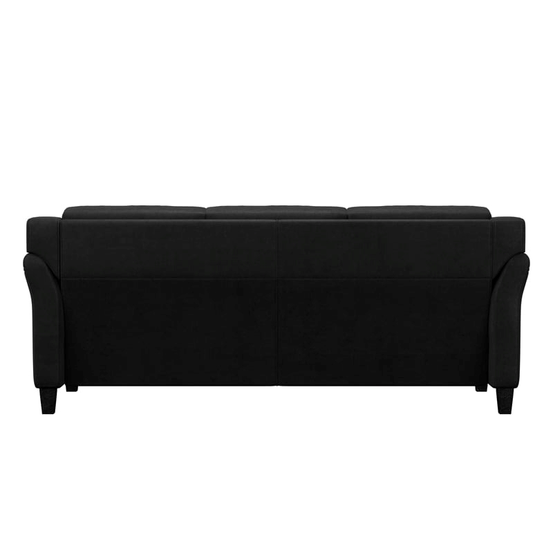 Bowery Hill Tufted Modern Polyester Microfiber Sofa with Curved Arm in Black