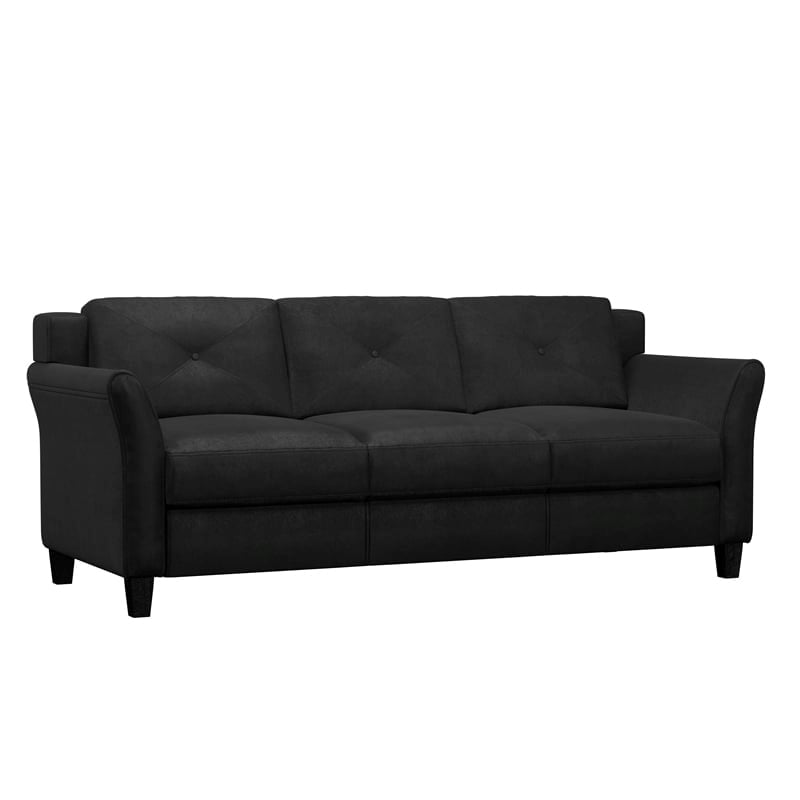 Bowery Hill Tufted Modern Polyester Microfiber Sofa with Curved Arm in Black