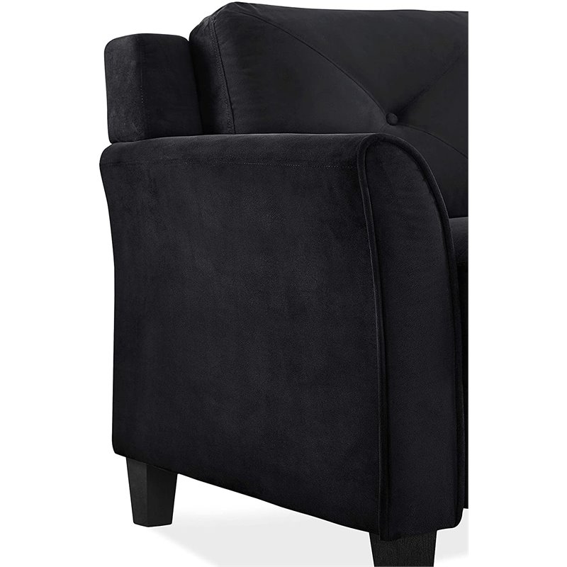 Bowery Hill Transitional Microfiber Loveseat with Curved Arm in Black