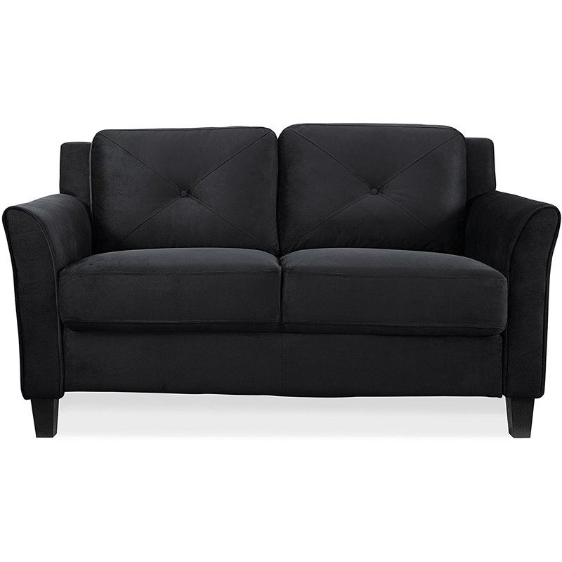 Bowery Hill Transitional Microfiber Loveseat with Curved Arm in Black