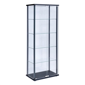 bowery hill 5 shelf contemporary glass wood curio cabinet in black