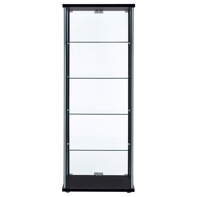 Bowery Hill 5 Shelf Contemporary Glass Wood Curio Cabinet in Black