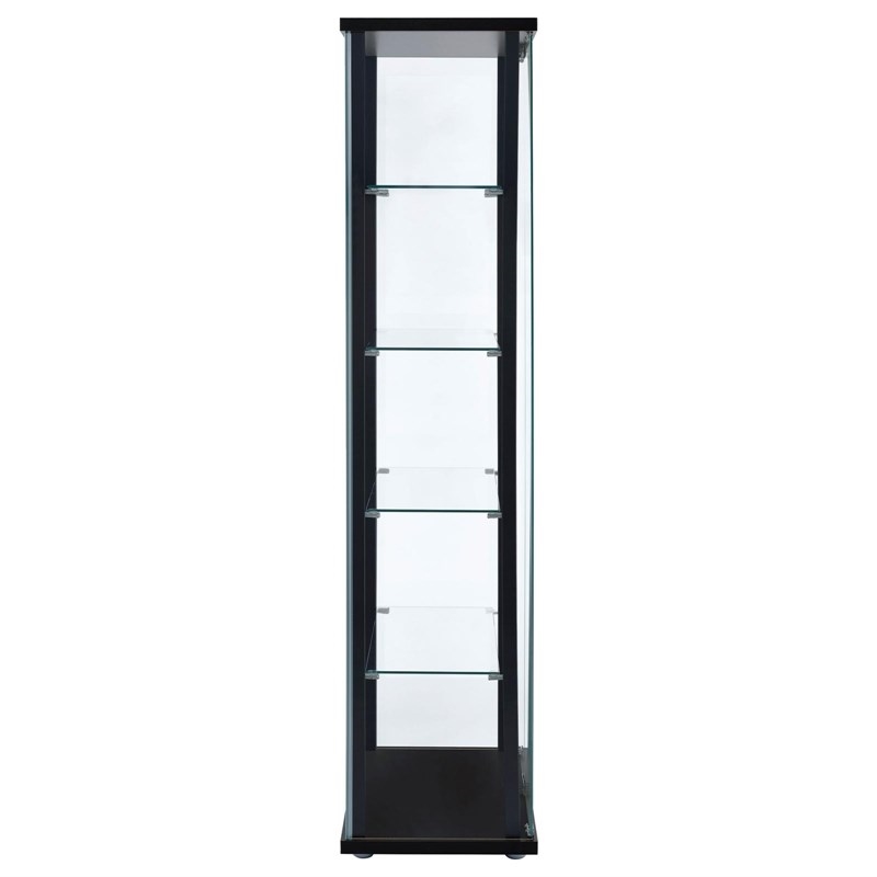 Bowery Hill 5 Shelf Contemporary Glass Wood Curio Cabinet in Black