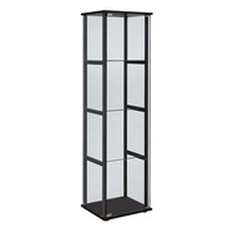 Bowery Hill Contemporary Wood 4 Shelf Glass Curio Cabinet in Black