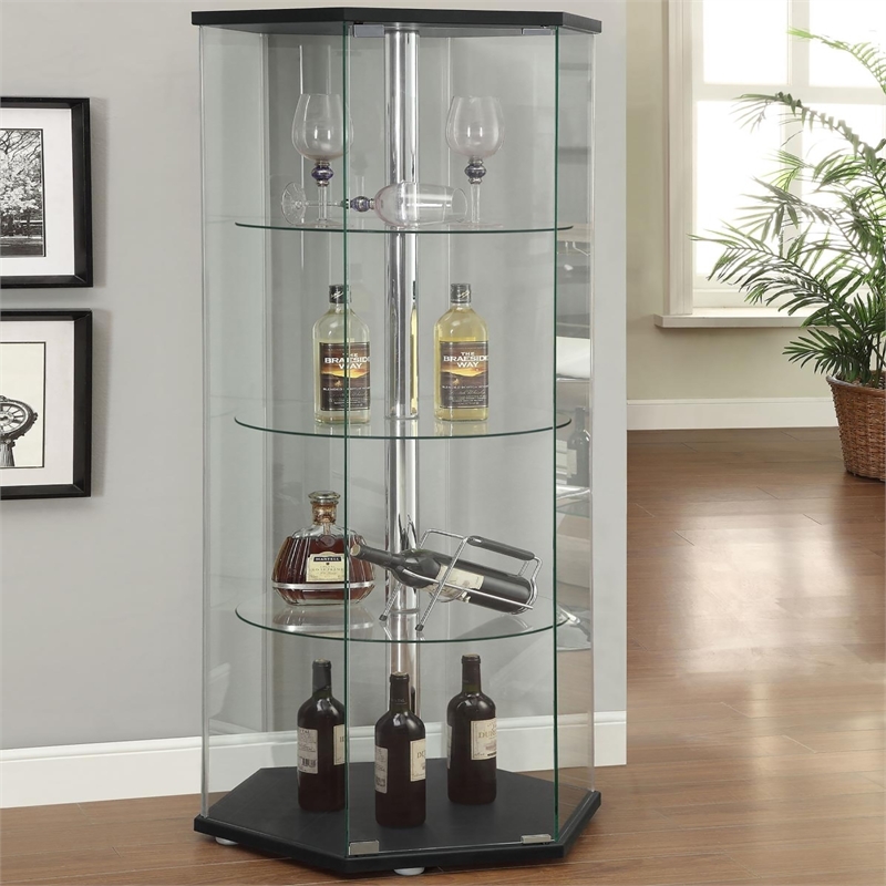Bowery Hill Hexagonal Contemporary Glass Curio Cabinet in Bowery Hill Hexagonal Contemporary Glass Curio Cabinet in
