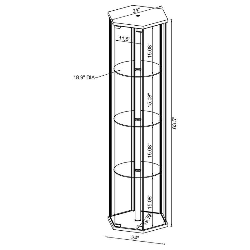 Bowery Hill Hexagonal Contemporary Glass Curio Cabinet in Black