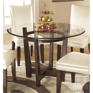 Bowery Hill Glass Round Dining Table in Medium Brown