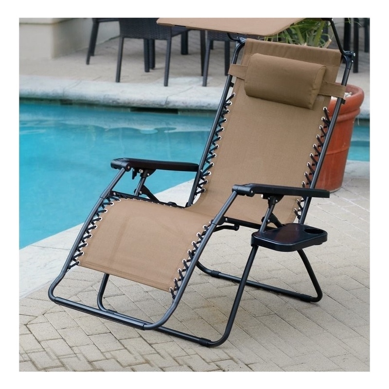 Bowery Hill Textilene Fabric Oversized Zero Gravity Chair in Tan/Black